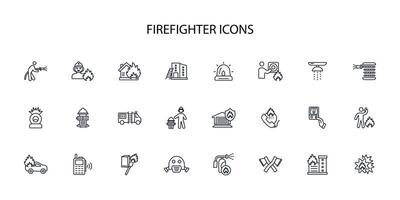 Firefighter icon set..Editable stroke.linear style sign for use web design,logo.Symbol illustration. vector