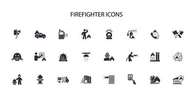Firefighter icon set..Editable stroke.linear style sign for use web design,logo.Symbol illustration. vector