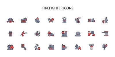 Firefighter icon set..Editable stroke.linear style sign for use web design,logo.Symbol illustration. vector