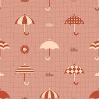 Geometric umbrella on the checkered background seamless pattern. Perfect print for textile, fabric, paper. Retro style illustration. vector