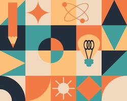 Checkered abstract horizontal pattern with atomic nucleus fission concept. Perfect science print to sticker, banner, T-shirt, card. Hand drawn illustration. vector