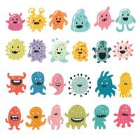 Collection of microbes isolated in flat style. Hand drawn art. vector