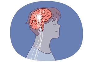 Brain and neural connection lines in head man at time of brainstorming or searching for new ideas vector