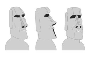 Group of Moai statues black and white 2D line cartoon objects set. Easter island sculptures isolated outline items collection. Heritage. Ancient monuments monochromatic flat spot illustrations vector