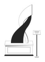 Abstract sculpture exhibit black and white 2D line cartoon object. Contemporary fluid form on pedestal isolated outline item. Exhibition museum art gallery monochromatic flat spot illustration vector