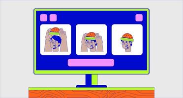 Arab male fashion blogger wearing hat on stream 2D linear illustration concept. lesson on computer monitor cartoon scene background. Internet metaphor abstract flat graphic vector