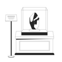 Antique gem exhibit black and white 2D line cartoon object. Mineral specimen display isolated outline item. Gemstone precious stone in museum exhibition monochromatic flat spot illustration vector