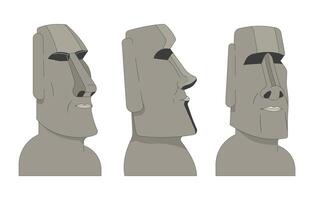 Group of Moai statues 2D linear cartoon objects set. Easter island sculptures isolated line elements white background. World heritage. Ancient monuments color flat spot illustration collection vector