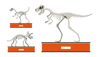 Fossil dinosaurs exhibition 2D linear cartoon objects set. Dino bones skeletons isolated line elements white background. Natural history museum exhibits color flat spot illustration collection vector