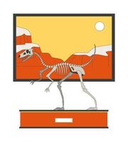 Velociraptor fossil exhibit 2D linear cartoon object. Raptor dinosaur skeleton isolated line element white background. Dino replica. Science museum exhibition color flat spot illustration vector