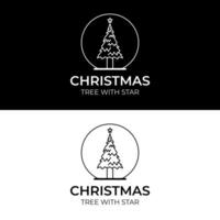 Christmas tree with a star inside snow globe in simple sketch logo design vector