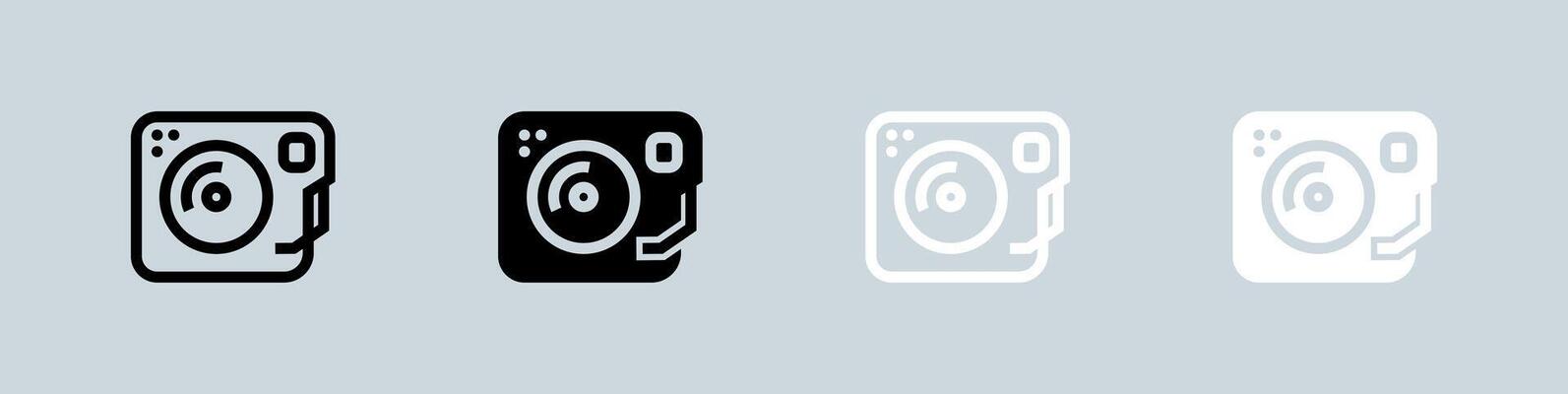Turntable icon set in black and white. Dj signs illustration.