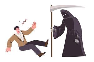 Grim reaper came for man who did not want to die and was trying to resist terrible creature vector