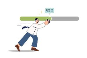 Business man moves progress bar tracking compliance with deadlines and amount of work done vector