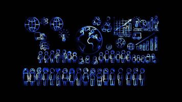 Glowing looping World Population Global initiatives for population health. neon frame effect, black background. video