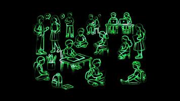Glowing looping World Population Youth engagement in population issues. neon frame effect, black background. video