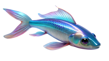 bellissimo minuscolo neon iridescente trasparente bioluminescente pesce isolato su un' traslucido sfondo png