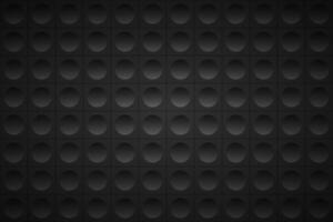 Dark grey abstract background. Dark squares with black circle. Perforated geometric black metallic background. Abstract material wallpaper vector