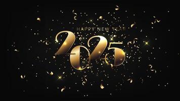 2025 Happy New Year Gold Numbers on Black Background Horizontal Banner vector