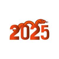2025 snake illustration. illustration of the year 2025 with a snake intertwined through the numbers. The snake is depicted in a bold orange color. Perfect for New Year designs, calendars. vector