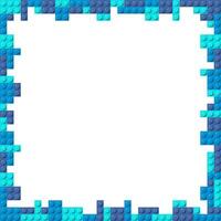 Blue frame composed of three shades of blue plastic toy blocks. Colorful brick banner isolated on a white background. Simple bricks template. Abstract background vector