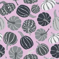 Elegant black grey pumpkins scattered on pink background seamless pattern. Halloween modern repeat pattern for textile and paper design. vector