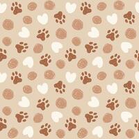 Animal paw seamless pattern. Cat, dog footprint repeat pattern with texture in black and white. Hand drawn paw print background. vector