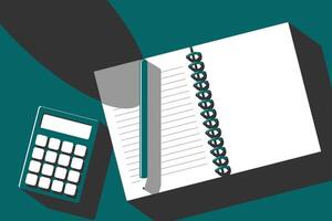 Notes, pencil and calculator on top of the table with copy space vector