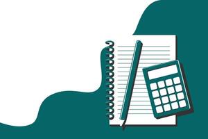 Top left side blank for copy space, notebook, pencil and calculator illustration vector