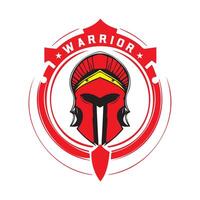 Bold Warrior Emblem For Classic Red Shield Logo Design vector