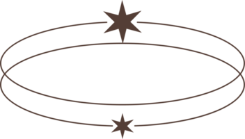 Aesthetic frame and shapes with stars. Minimal y2k outline graphic design with sparkles. Abstract orbit border. Trendy boho geometric template png