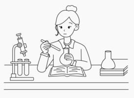 coloring page Young Scientist Conducting Laboratory Experiment isolated vector