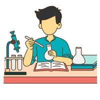 a man is working in a laboratory with a book and a test tube vector