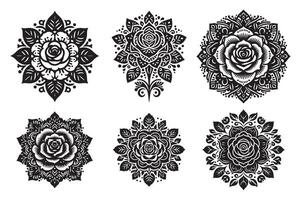 Rose mandala design silhouette style with white background vector