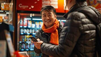 Man browsing smartphone in store photo