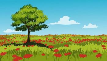 Nature landscape with plain and a solitary tree vector