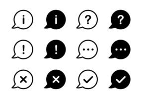 Chat bubble icon set. Question symbol. Checkmark agree message illustration. Deny cross mark decline sign. Info button. Attention pictogram. Chatting emotions. Exclamation icon. vector
