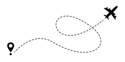 Airplane line path icon. Air plane flight route with line trace illustration. Dashed route travel concept. Plane flight way wallpaper on white background. Aviation track symbol. vector