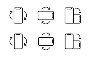 Phone rotation icon set. Phone screen rotate illustration. Display turn symbol. Horizontal smartphone tilt sign. Turning arrow pictogram. vector