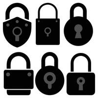 Lock and unlock icon privacy symbol set in black and white color in simple style. Set of close and open locks. Lock icon collection. Locked and unlocked black icon. Lock icon Set Silhouette. vector