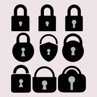 Lock and unlock icon privacy symbol set in black and white color in simple style. Set of close and open locks. Lock icon collection. Locked and unlocked black icon. Lock icon Set Silhouette. vector