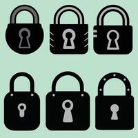 Lock and unlock icon privacy symbol set in black and white color in simple style. Set of close and open locks. Lock icon collection. Locked and unlocked black icon. Lock icon Set Silhouette. vector