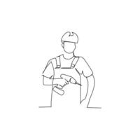 Worker drawn in line art style vector
