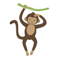 A cute monkey is hanging on a branch isolated on a white background. vector