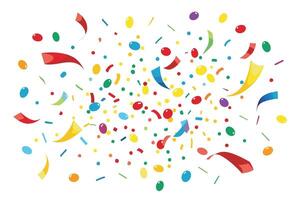 Colorful Confetti and Streamers Falling On White Background vector