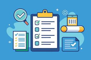 Illustrated Checklist for Task Completion With Magnifying Glass and Barcode vector
