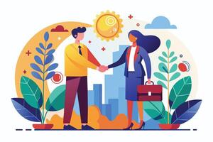 Business Professionals Shaking Hands in a City Setting During Daylight Hours vector