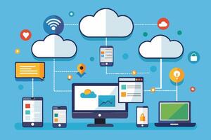 Modern Cloud Computing Network Illustration With Devices and Connections vector