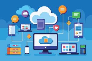Modern Cloud Computing Technology Illustration With Connected Devices and Network vector
