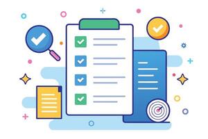 Illustrated Checklist With Magnifying Glass And Target For Goal Setting And Task Completion vector